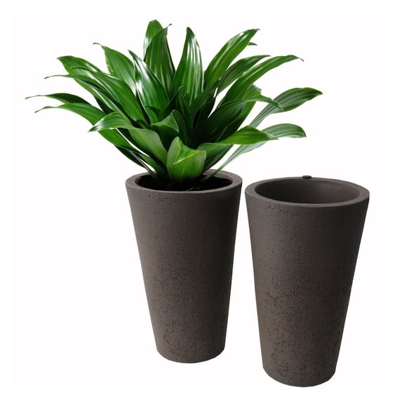 Algreen Crete 20" Self-Watering Planter, Tall, Browstone Resin, 2 Pack