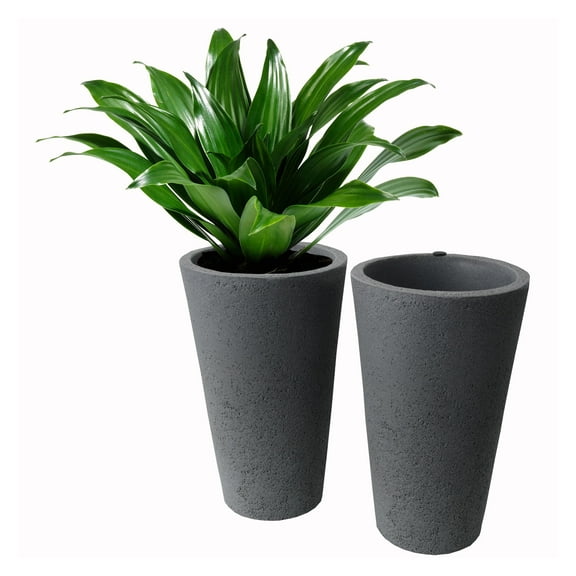 Algreen Crete 20" Self-Watering Planter, Tall, Warm Grey, 2 Pack