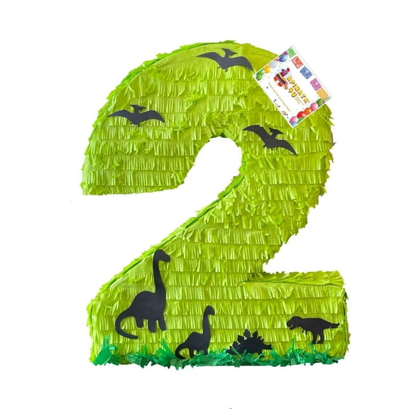 20 Tall Handcrafted Number Two Pinata Dinosaur Theme T Rex Dino Green Color Second Birthday