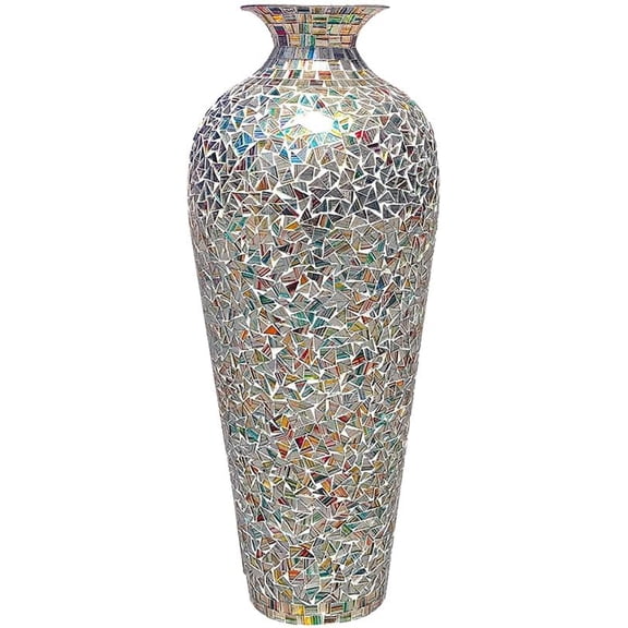 20 Tall Rainbow Mosaic Vase Multicolor with Sparkling Metallic Flake | Handmade Home Decorative Vase for Centerpieces, Living Room, Bedroom, Tabletop