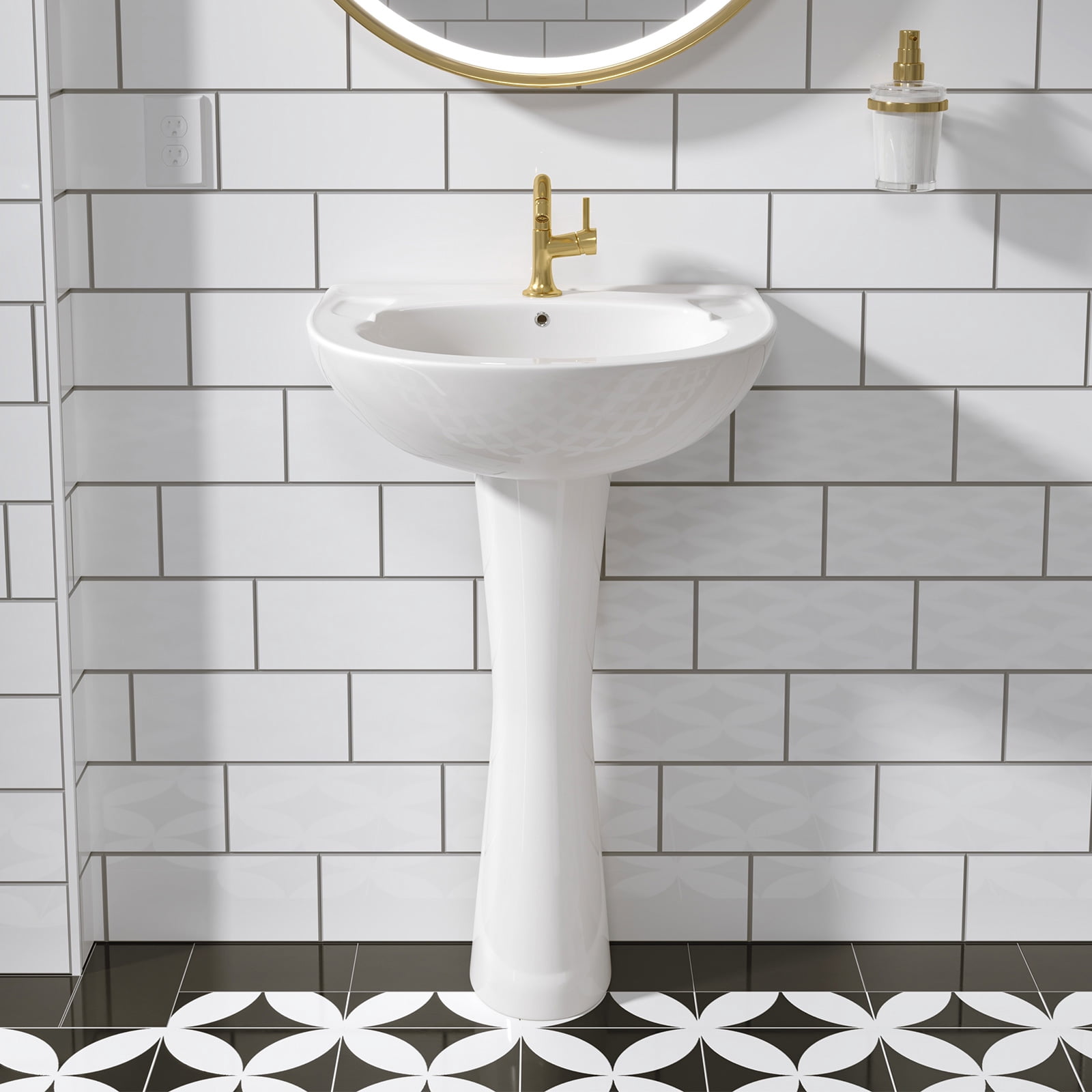 20" Tall U-Shape Pedestal Bathroom Sink Vitreous China with Overflow in White
