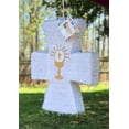 thumbnail image 1 of 20" Tall White Cross Piñata with Gold Chalice Accents for Baptism or First Communion Easter Religious Celebration Faith, 1 of 2
