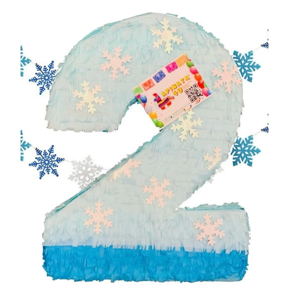 20" Tall Winter Number Two Pinata with Snowflakes Winter Themed Birthday Party Supplies Decoration 2nd Bday