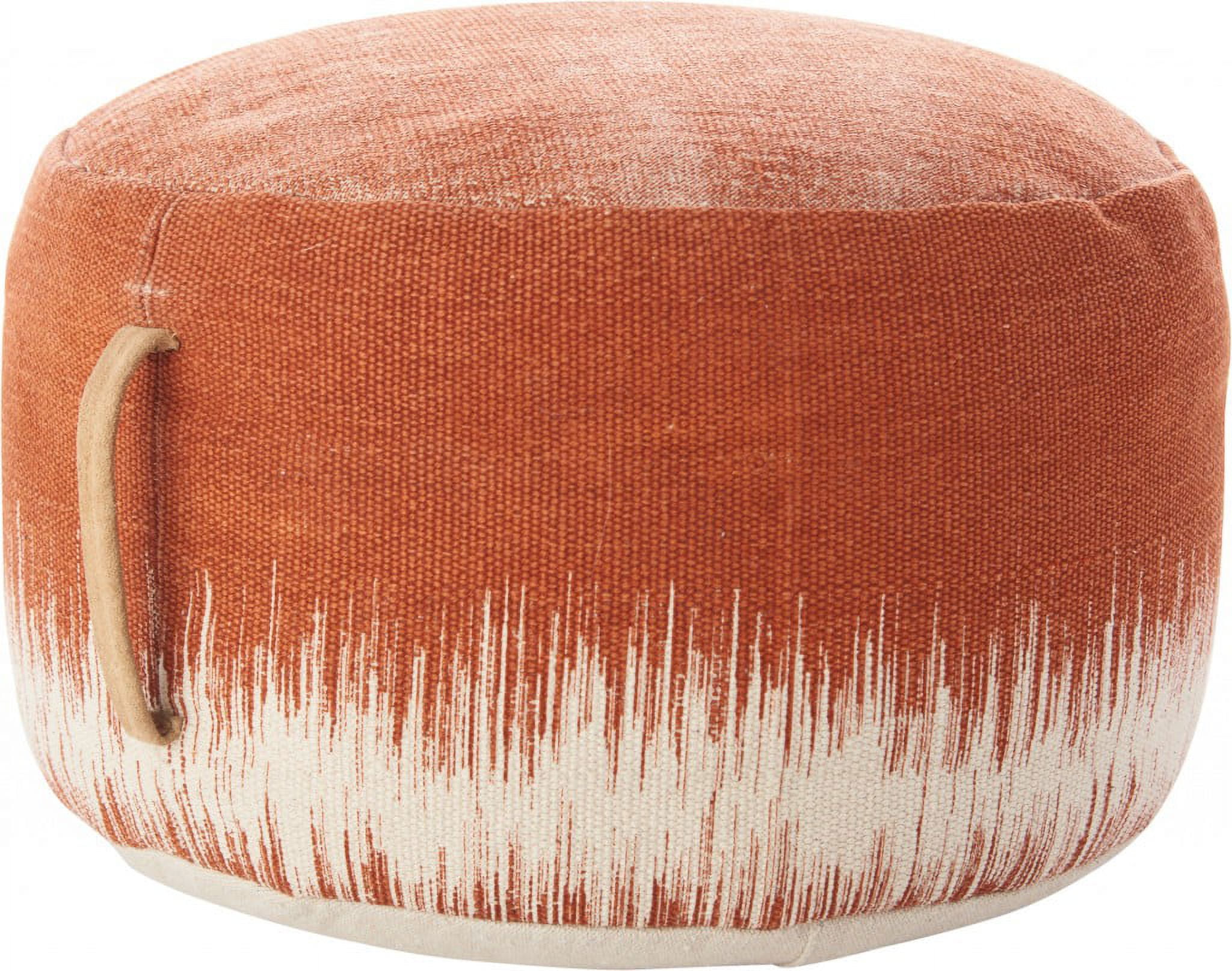 20" Terra Cotta and White Tufted Round Pouf Ottoman