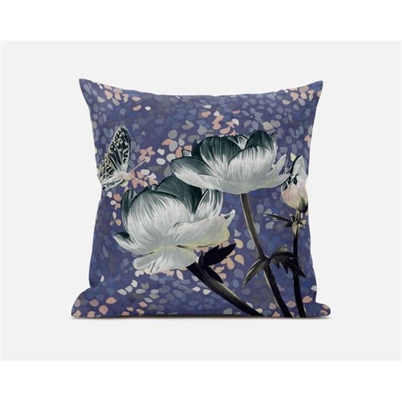 20" Three Roses with Butterfly Suede Zippered Pillow with Insert - Green Gray