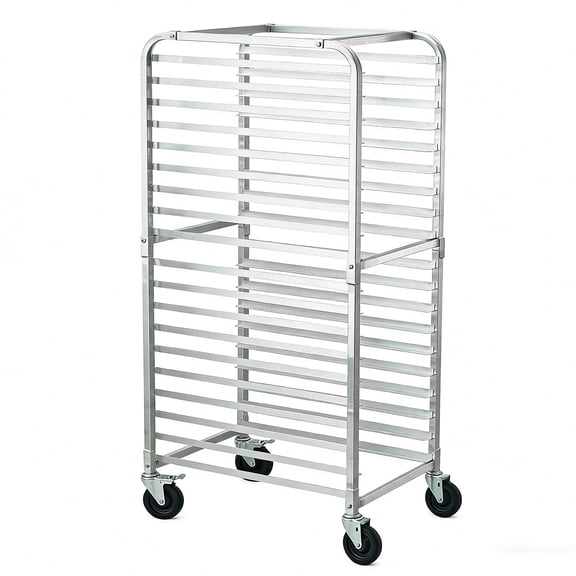 20-Tier Heavy-Duty Aluminum Bun Pan Rack with Lockable Casters – Commercial Mobile Bakery Cooling & Storage Rack Trolley for Kitchen Restaurant, 20" W x 26" D x 70" H, 3-Inch Spacing