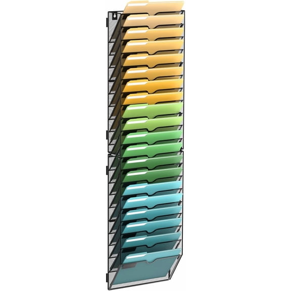 20-Tier Wall File Organizer Mesh Office Mail Holder, Hanging Wall Organizer Magazine Rack for Office Assembly Needed, Black