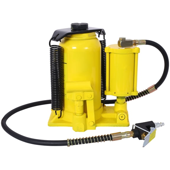 20 Ton Air Hydraulic Bottle Jack for Heavy Duty Truck and Auto Repair, 10.2-19.7 Inch Lifting Range, Manual Handle and Air Pump, Yellow Steel Construction