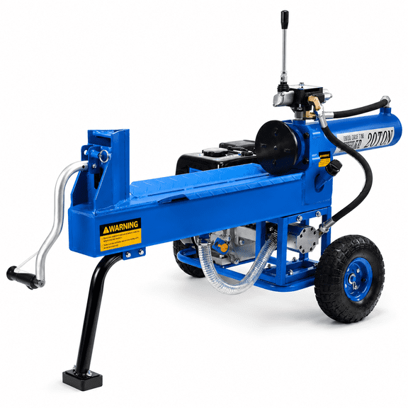 20 Ton Gas Log Splitter, Hydraulic Wood Splitter with Steel Frame, Portable Outdoor Firewood Splitter with Wheels, Heavy Duty Gas Powered Log Splitter for Home and Yard