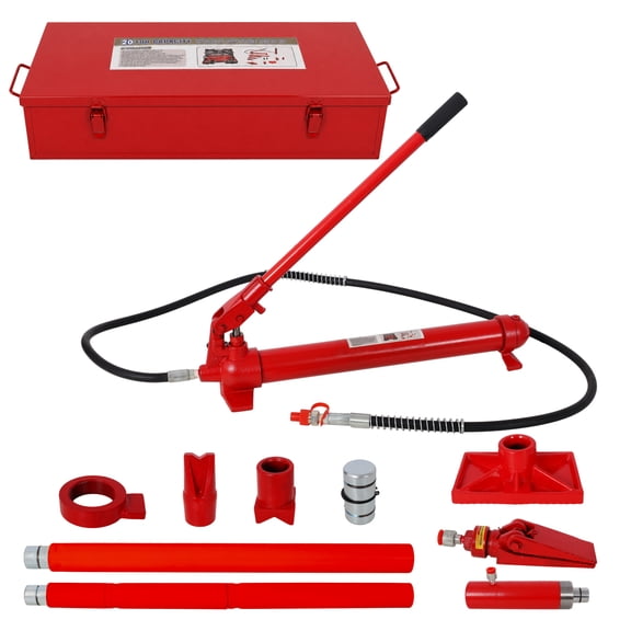20 Ton Portable Porta Power Hydraulic Jack Ram Kit Heavy Duty Repair Tool Set with Steel Storage Case for Auto Body Frame Truck Workshop Maintenance
