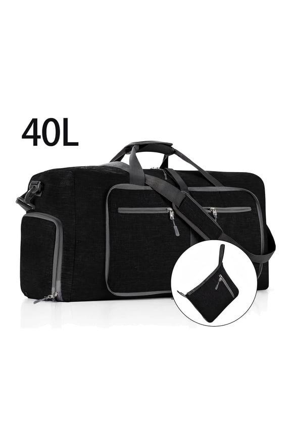 20" Travel Duffle Bag for Men, 40L Foldable Travel Duffel Bag with Shoes Compartment, Overnight Bag for Men Women Waterproof & Tear Resistant, Travel Bag for Traveling Camping Touring, Black