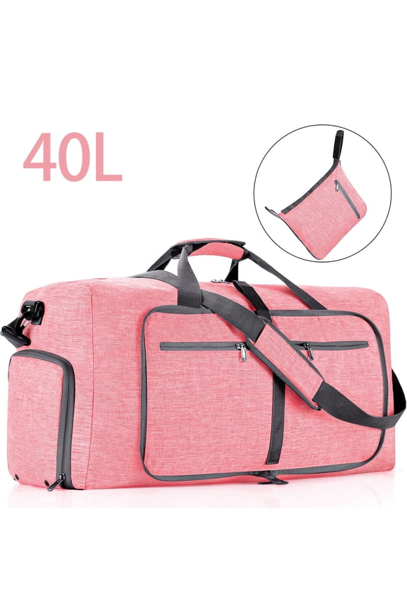 20" Travel Duffle Bag for Men, 40L Foldable Travel Duffel Bag with Shoes Compartment, Overnight Bag for Men Women Waterproof & Tear Resistant, Travel Bag for Traveling Camping Touring, Pink