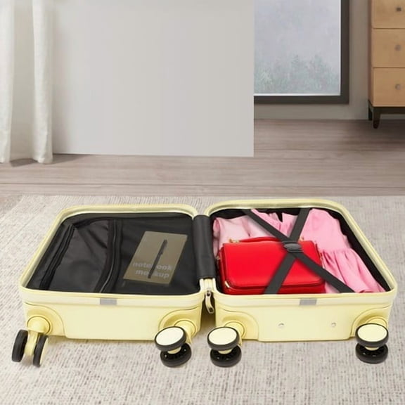 20" Travel Luggage Suitcase, Light Yellow, 88.18 lbs Load, Carry On Luggage with Cup Holder & USB Port for Travel