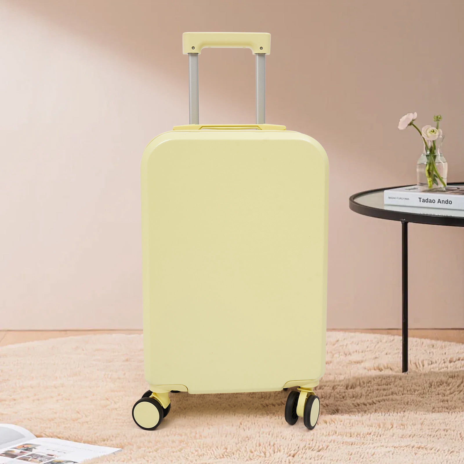 34*23*53cm Freestanding Travel Luggage Suitcase Adjustable Yellow Carry on Luggage with Cup Holder