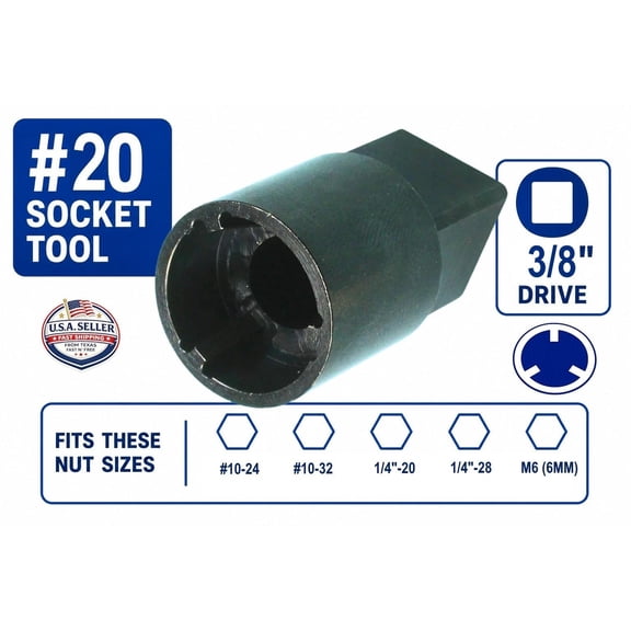 #20 Tri-groove Security Nut Socket Tool Fits 1/4", 10-24, 10-32 & 6mm Anti-Theft