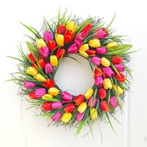 20" Tulip Wreaths for Front Door Décor,Springtime Silk Flower Wreath for Front Door in Summer/Spring