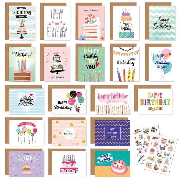 20 Unique Birthday Cards Assortment with Envelopes and Stickers 4x6 Greeting Cards Bulk Suitable For Men, Women and Kids,Family, Group,Office, Business, Cards in Box