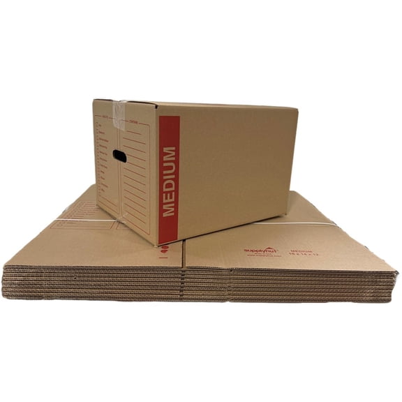 20 Unit Medium Moving Boxes 18x14x12, 32 ECT Sturdy Cardboard Packing Boxes with Handles for Home Office Storage Shipping, Brown