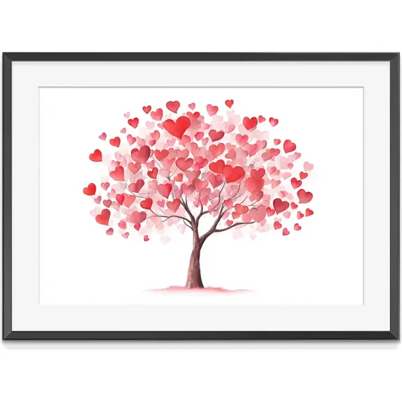 20 Valentine Day Heart Tree, Love Hearts Tree, Valentine Printable Watercolor, Matte Canvas Stretched, Posters for Room Bedroom Living Room Bathroom Wall Decor, Posters & Art Prints, Gift.
