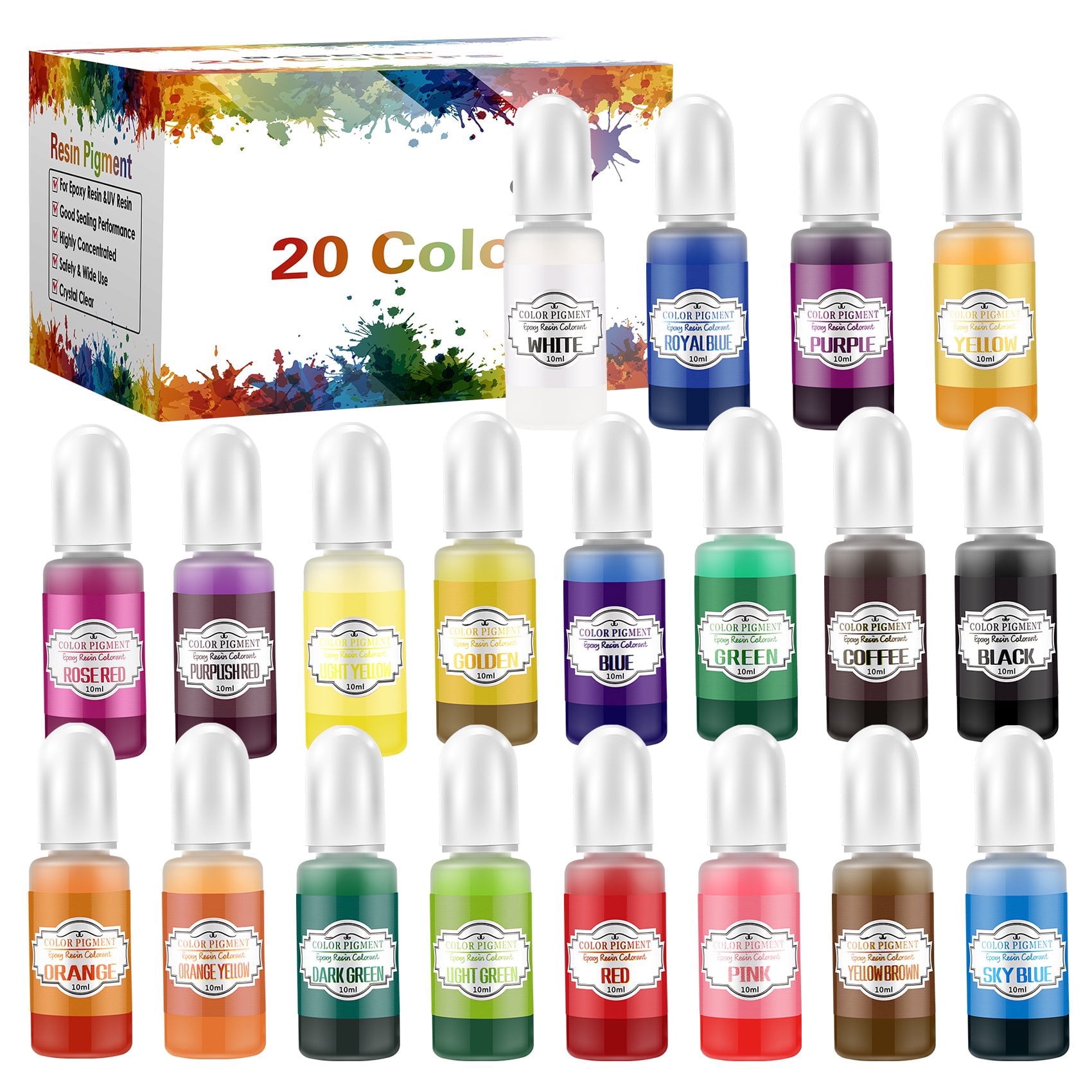 20 Vibrant Colors High Concentrated Alcohol Ink Set Epoxy Resin Pigment Dye for Resin Petri Dish Making, Epoxy Resin Painting, Coaster, Tumbler Cup Making, Alcohol Ink Art, 20 x 10ml