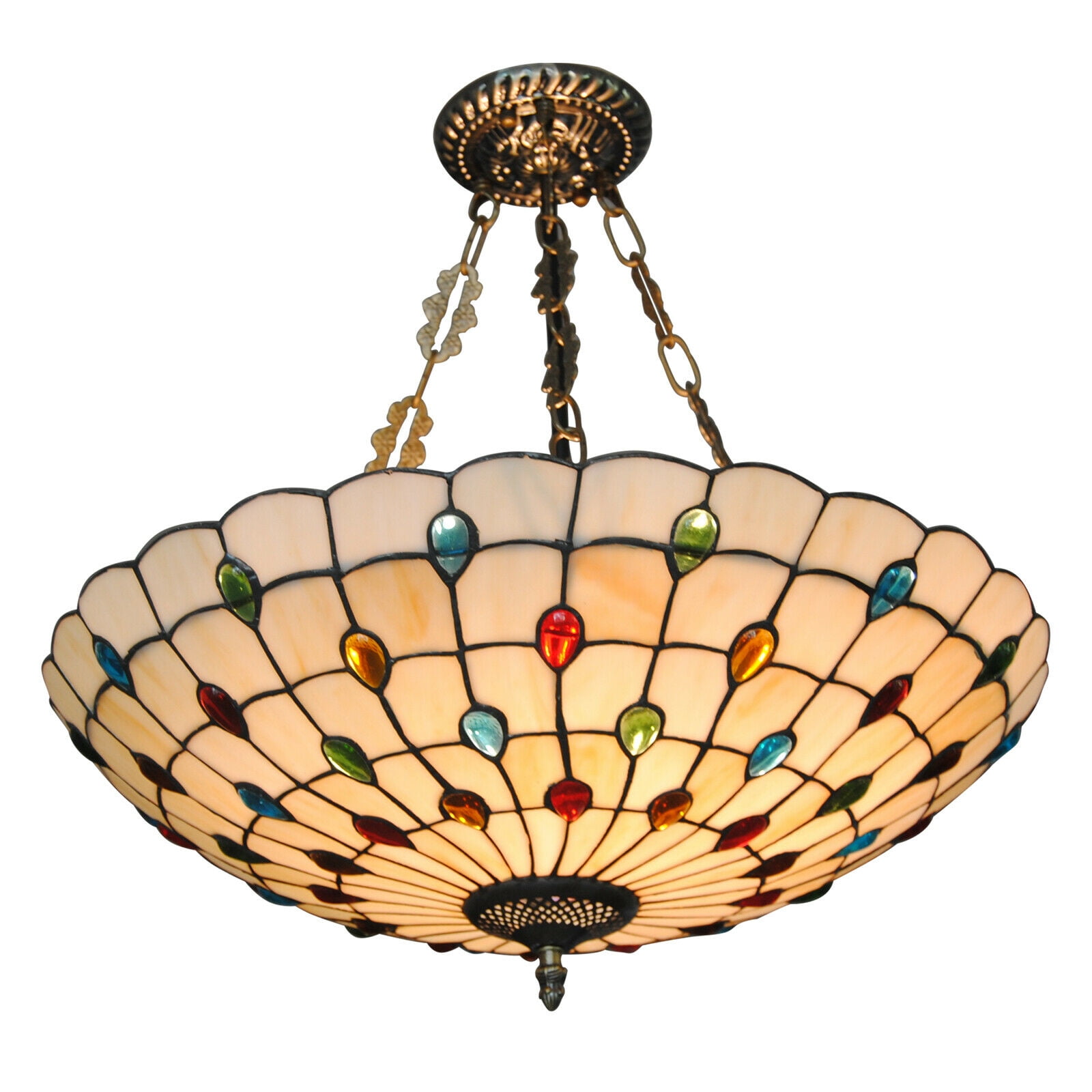 20'' Vintage Tiffany Style Chandelier Hanging Light Stained Glass