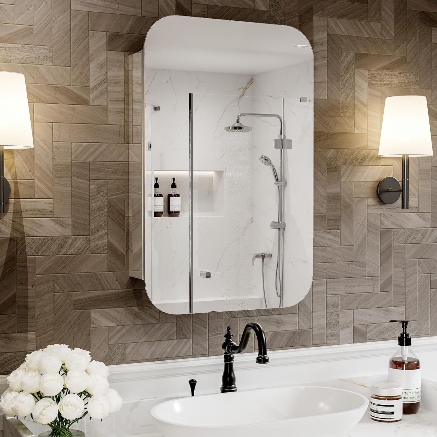 20" W×31" H Medicine Cabinet, Aluminum Bathroom Mirror Cabinet with ...