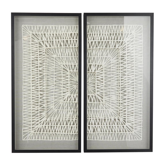 20"W, 39"H White Geometric Handmade 3D Origami Shadow Box with Black Frame, by DecMode (2 Count)