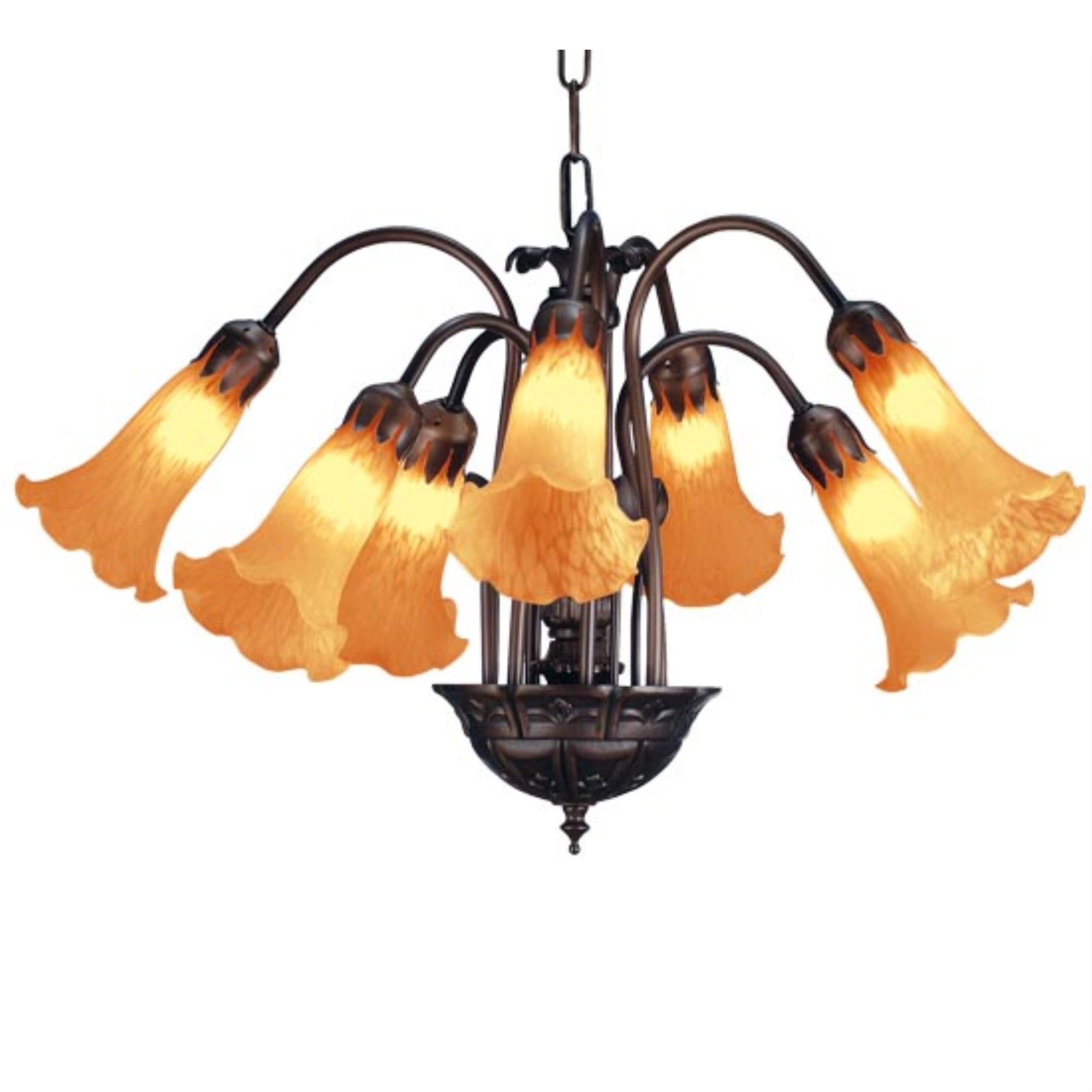 Amber Pond Lily 7-Light Crystal Chandelier in Mahogany Bronze