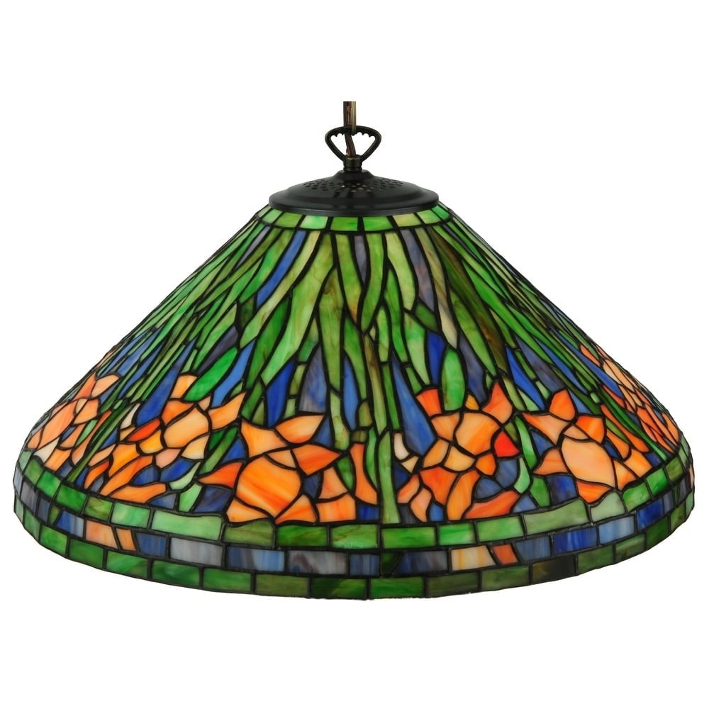 Antique Brass Daffodil 1-Light Pendant with Brown Glass