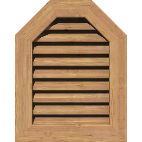 20"W x 14"H Octagonal Top Gable Vent (25"W x 19"H Frame Size): Unfinished, Functional, Smooth Western Red Cedar Gable Vent w/ 1" x 4" Flat Trim Frame