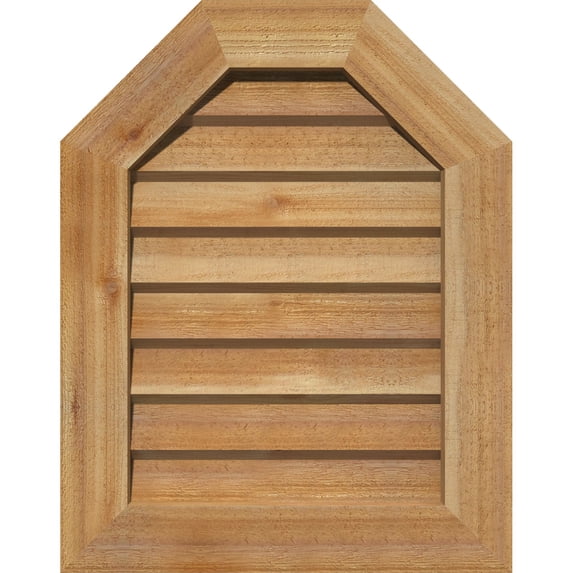 20"W x 16"H Octagonal Top Gable Vent (25"W x 21"H Frame Size): Unfinished, Non-Functional, Rough Sawn Western Red Cedar Gable Vent w/ Decorative Face Frame