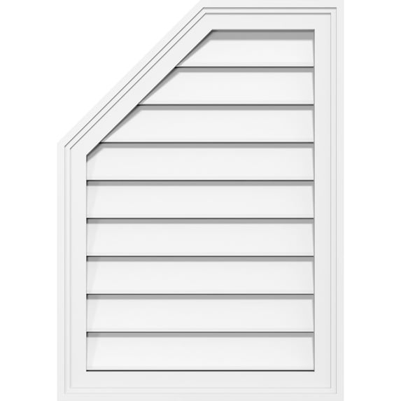 20"W x 32"H Half Octagon Top Left Surface Mount PVC Gable Vent: Functional, w/ 2"W x 1-1/2"P Brickmould Frame