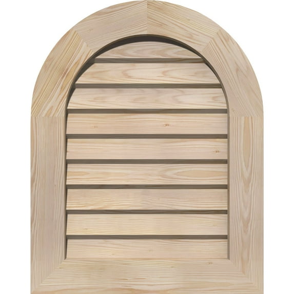 20"W x 32"H Round Top Gable Vent (25"W x 37"H Frame Size): Unfinished, Non-Functional, Smooth Pine Gable Vent w/ Decorative Face Frame