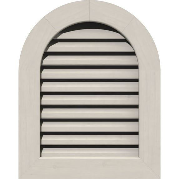 20"W x 34"H Round Top Gable Vent (25"W x 39"H Frame Size): Primed, Functional, Smooth Pine Gable Vent w/ 1" x 4" Flat Trim Frame