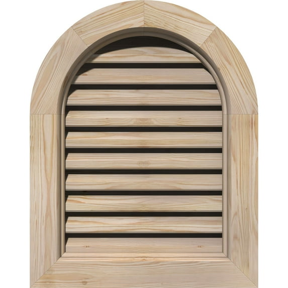 20"W x 36"H Round Top Gable Vent (25"W x 41"H Frame Size): Unfinished, Functional, Smooth Pine Gable Vent w/ Brick Mould Face Frame