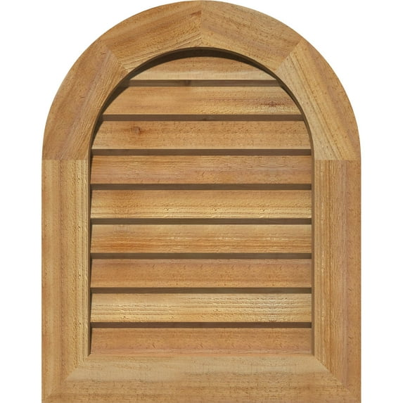 20"W x 36"H Round Top Gable Vent (25"W x 41"H Frame Size): Unfinished, Non-Functional, Rough Sawn Western Red Cedar Gable Vent w/ Decorative Face Frame
