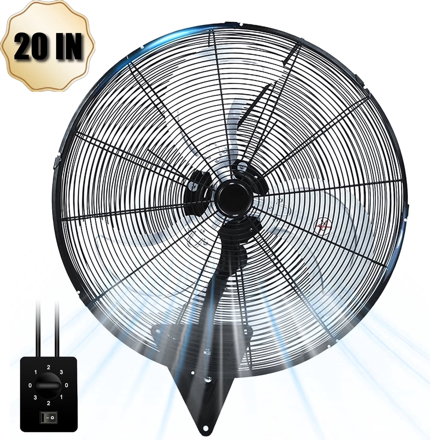 20” Wall Mount Fan 7000 CFM High Velocity Industrial Heavy Duty Fan with 3-Speed Oscillating Commercial Use for Warehouse, Garage, Factory, Black