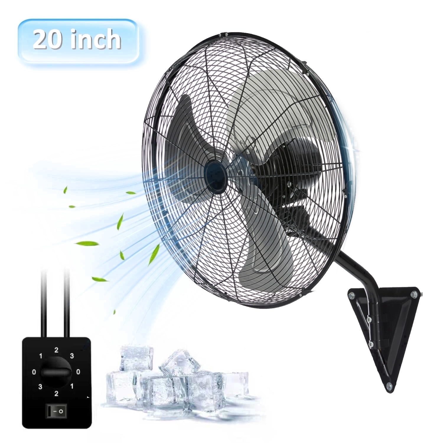 20in Wall Mount Fan, 3-Speed Industrial Wall Fan up to 7000CFM, 120°Oscillating High Airflow Cooling Fan for Garage,Home,Warehouse, Indoor/Outdoor Use, Black