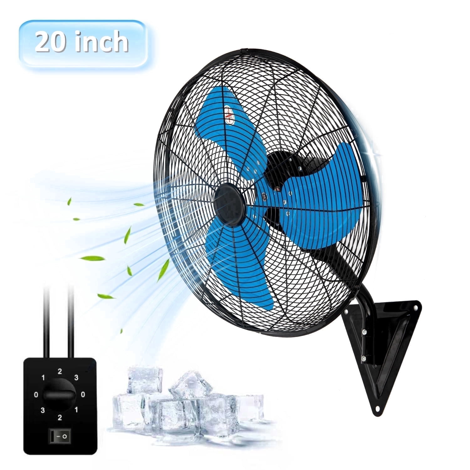 20in Wall Mount Fan, 3-Speed Industrial Wall Fan up to 7000CFM, 120°Oscillating High Airflow Cooling Fan for Garage,Home,Warehouse, Indoor/Outdoor Use, Blue