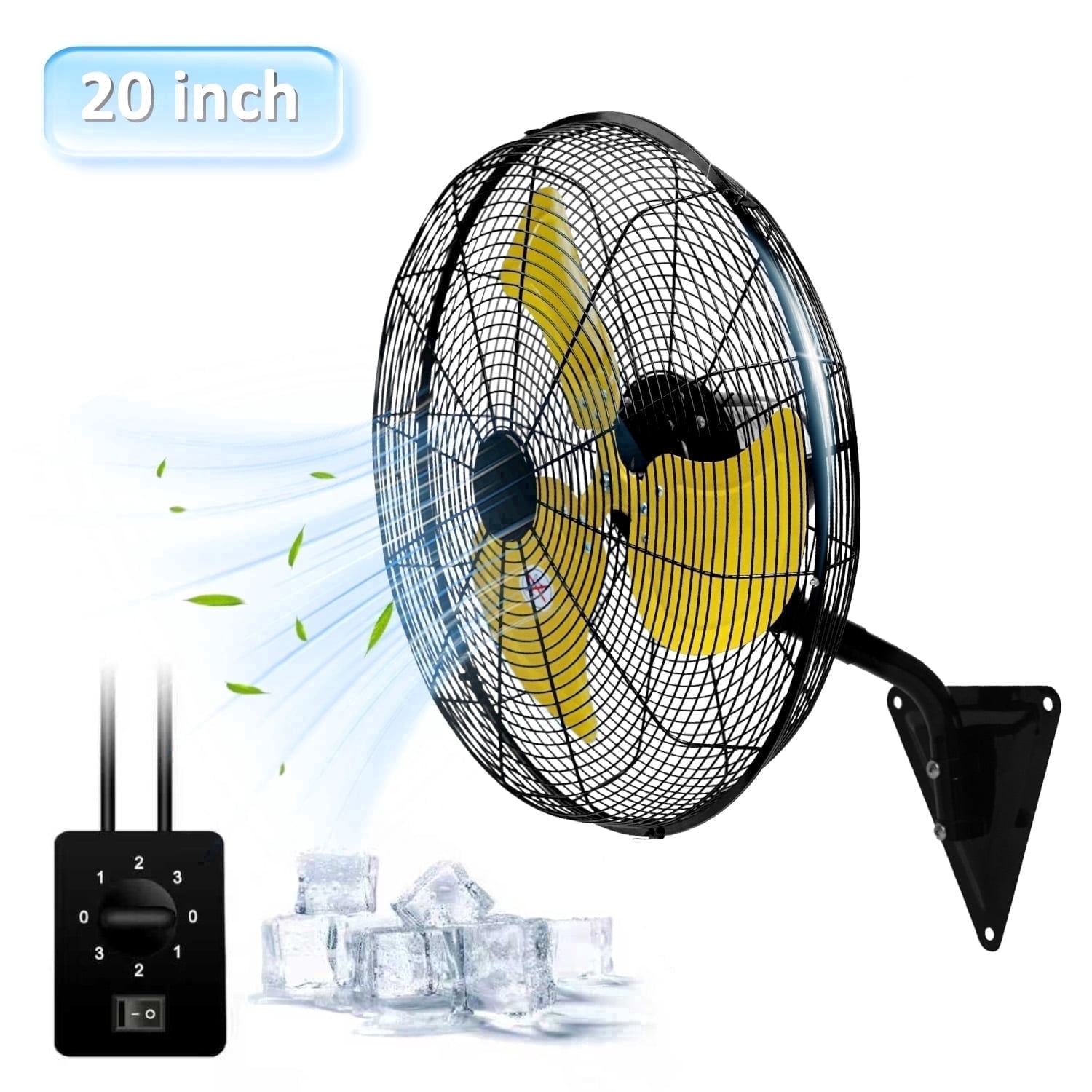 20in Wall Mount Fan, 3-Speed Industrial Wall Fan up to 7000CFM, 120°Oscillating High Airflow Cooling Fan for Garage,Home,Warehouse, Indoor/Outdoor Use, Yellow