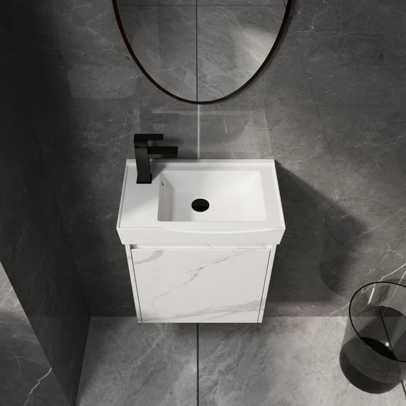 20" Wall Mounted Bathroom Vanity with Ceramic Sink, Small Storage Cabinet Set with Soft Closing Hinges, Floating Bathroom Vanity, White