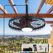 Depuley 20" Waterproof Outdoor Ceiling Fan with Light - IP44 Plug-in, Remote/App Control, 6-Speed Black Wood for Gazebo, Patio, Pergola