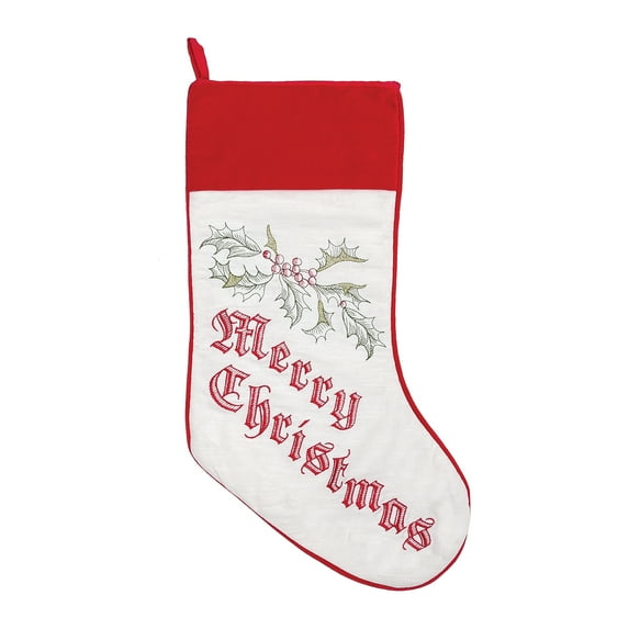 20" Wenham Holly "Merry Christmas" Script Embroidered Hanging Large XMAS Stocking
