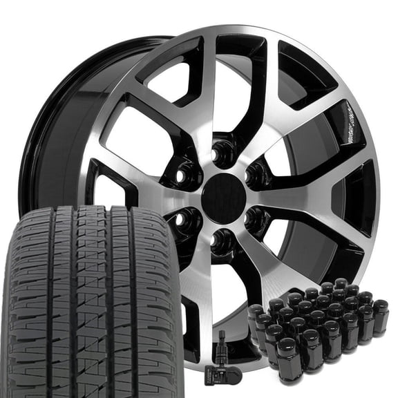 20x9 Black Machined 5656 Wheels Bridgestone TPMS Lugs Set 6x5.5 +27ET