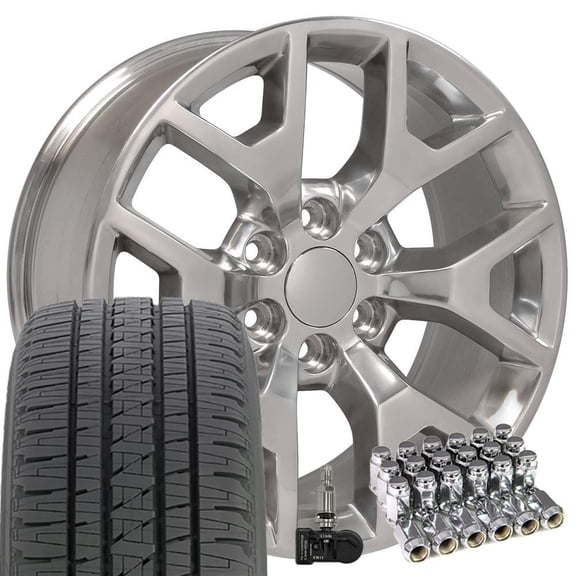 20x9 Wheels Fit Silverado Sierra 5656 Polished Bridgestone TPMS Lug B1W