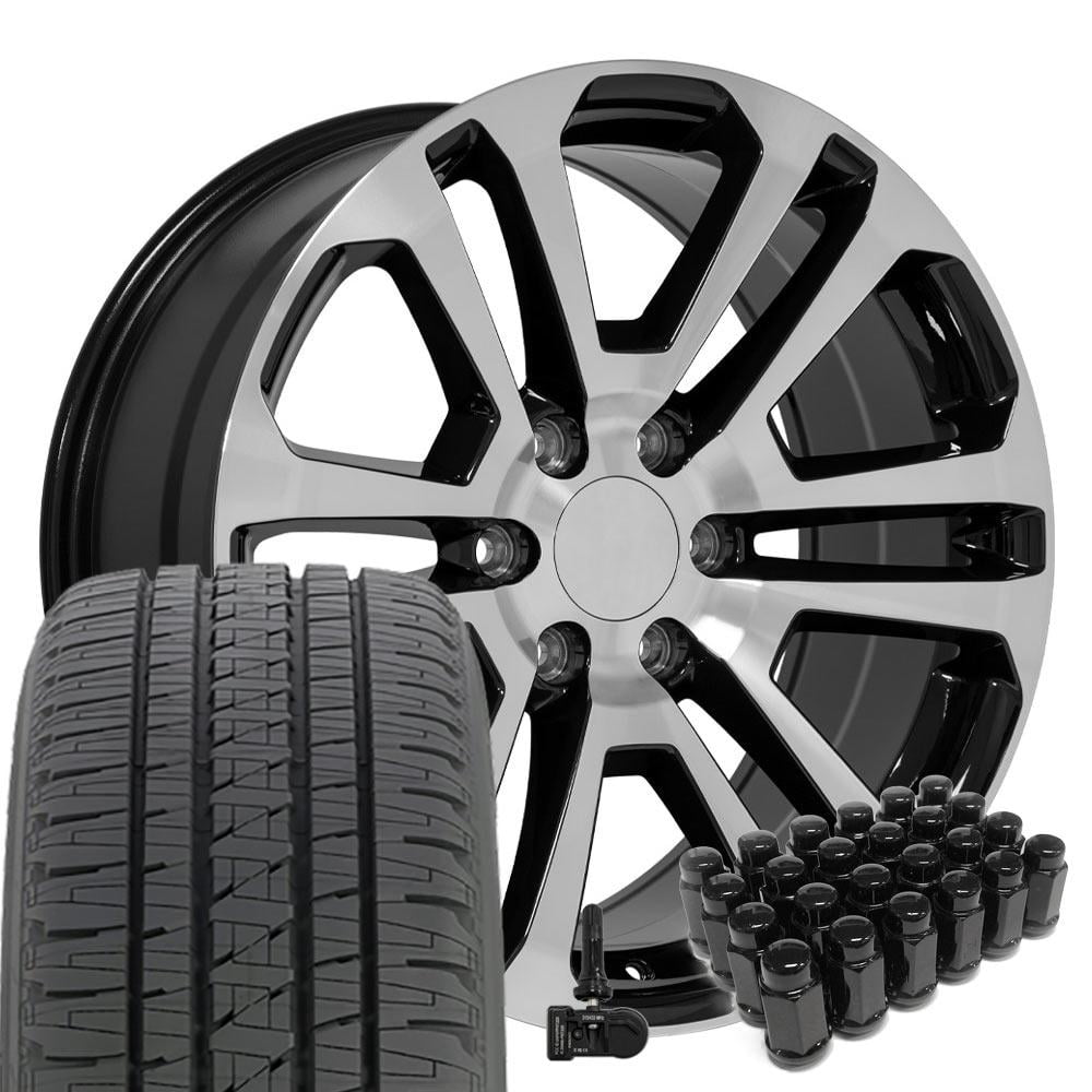 OE Wheels CV99 20 Inch Rims and Tires Fit Sierra 1500 Style 6x139.7 20x9 Gloss Black Machined - Hollander 4741 - Dueler H/L Alenza 275/55-20 (Set of 4)