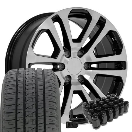 OE Wheels CV99 20 Inch Rims and Tires Fit Sierra 1500 Style 6x139.7 20x9 Gloss Black Machined - Hollander 4741 - Dueler H/L Alenza 275/55-20 (Set of 4)