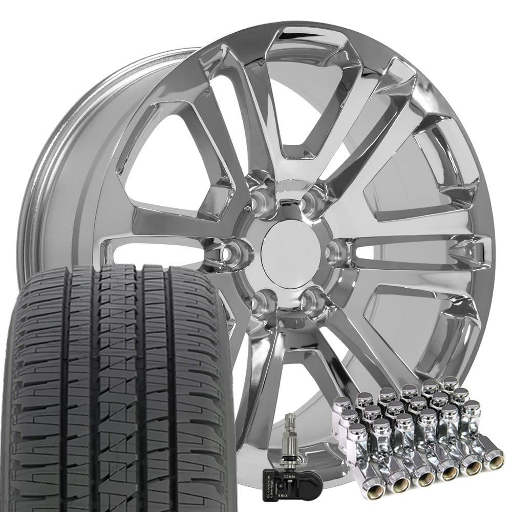 OE Wheels CV99 20 Inch Rims and Tires Fit Sierra 1500 Style 6x139.7 20x9 Chrome - Hollander 4741 - Dueler H/L Alenza 275/55-20 (Set of 4)