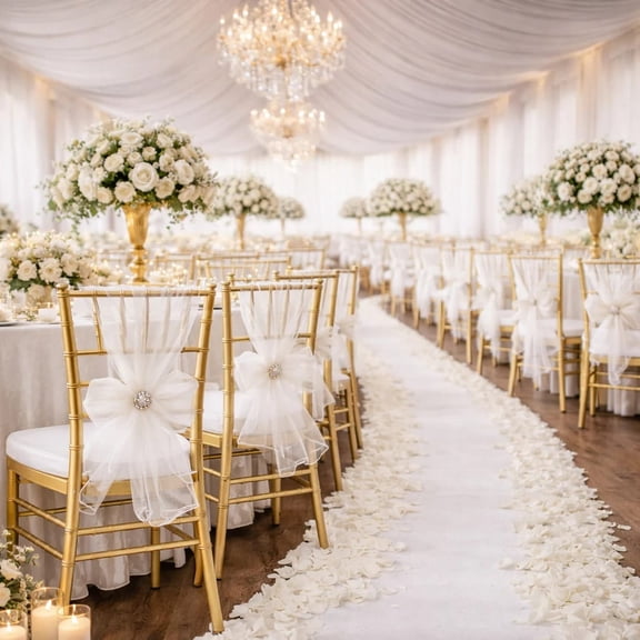 20 White 6x108 in Reusable Sheer Organza Chair Sashes Wedding Reception Chair Bows