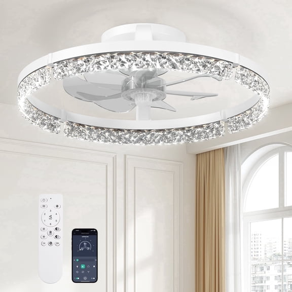 AIDEL 20" Ceiling Fan with Light, Flush Mount Low Profile, Smart App & Remote Control, Reversible DC Motor, Dimmable LED, White